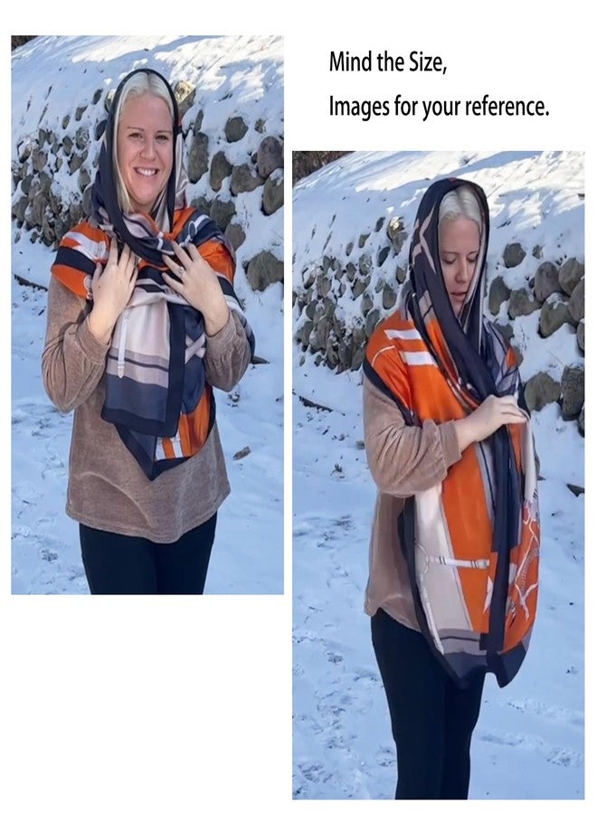 Aufeel Fashion Scarves 100% Satin Silk Scarf Long Lightweight Sunscreen Shawls Wraps for Women Hair Scarves (Orange Blue) - Image 3